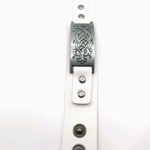 Tribal White Vegan Leather Bracelet-New 8 Inches Unisex New
